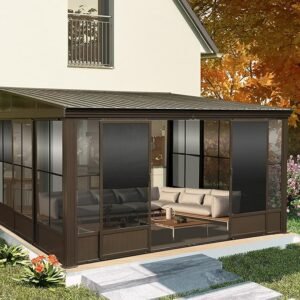 Domi 10X12Ft Wall Mounted Sunroom Against Wall Solarium With Lockable Sliding Door