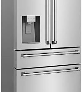 Zline 36 Autograph Edition 21 6 Cu Ft Freestanding French Door Refrigerator With Water And Ice Dispenser In Fingerprint Resistant Stainless Steel