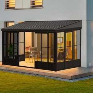 Domi 12X14Ft Wall Mounted Solarium Sunroom Lean To Sun Room With Lockable Sliding Front And Side Doors